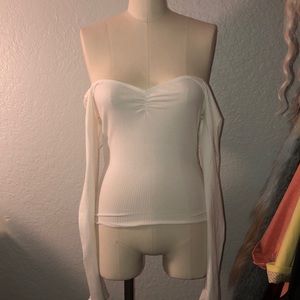 White Ribbed Off Shoulder Top